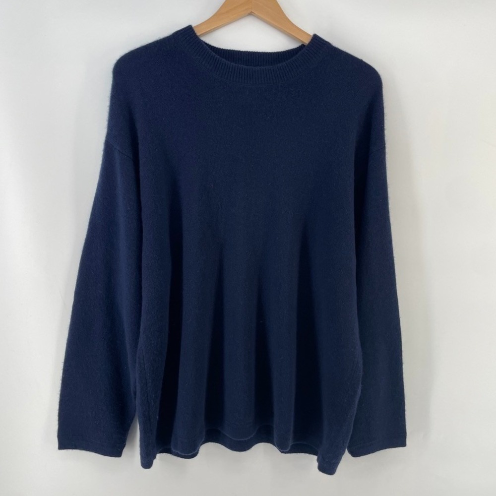 Vtg Banana Republic Sweater Men L Navy Blue 2 Ply Cashmere Knit 90s Y2K Oversize